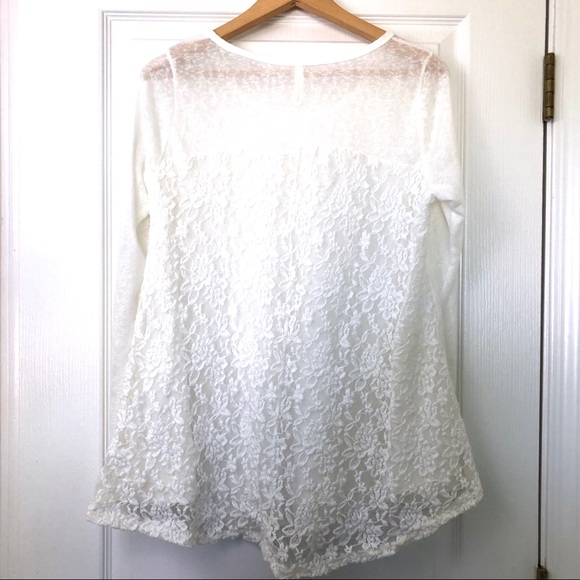 Orange Creek Plain White Long Sleeve Top Lace Back - Picture 4 of 7